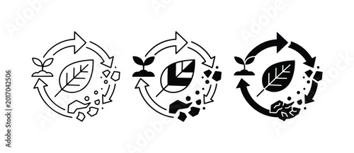 Tableau sur toile Recycling Cycle Icons, Organic Growth and Compost Process, Eco-Friendly Life