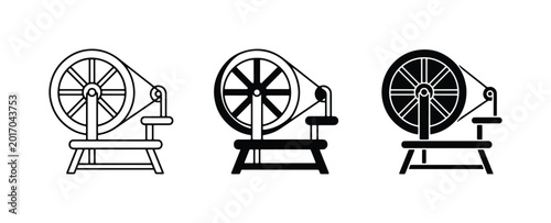 Cuadro en lienzo Spinning Wheel Icons, Textile Craft Tools, Vintage Industry Vector Set
