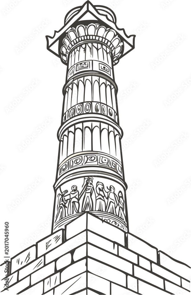 Obraz premium Intricate stone pillar with ornate carvings in architectural design