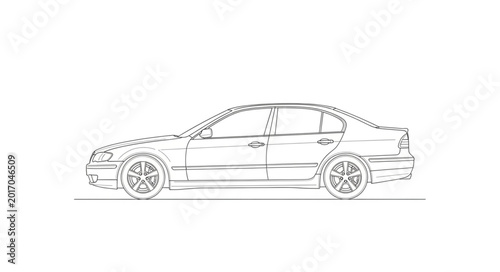 Принти на полотні Outline drawing of a modern sedan car side profile.