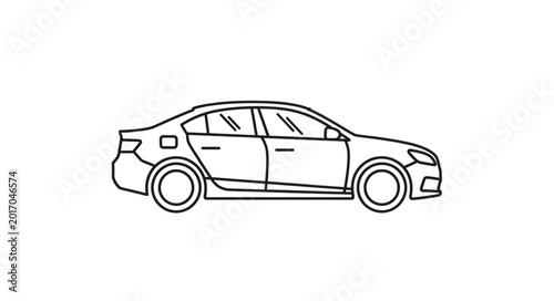 Tablou pe pânză Outline drawing of a modern sedan car side view.