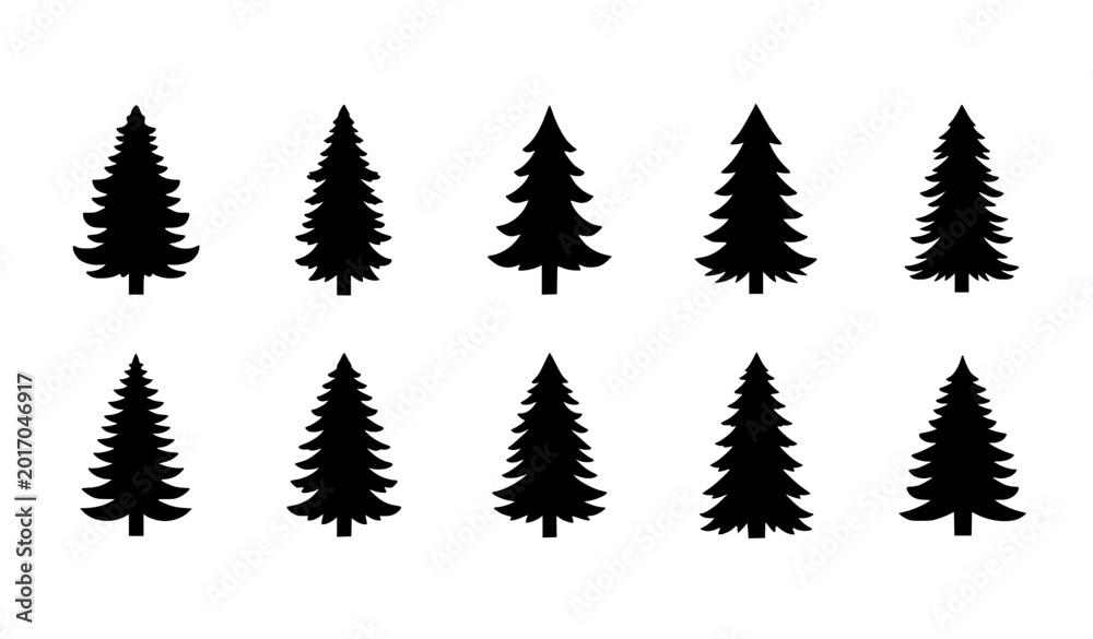 Fototapeta premium Pine Tree Silhouette Collection Isolated on White Background