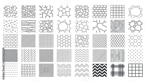 Bild auf Leinwand Seamless hatch texture pattern set vector black white line architecture fill mat