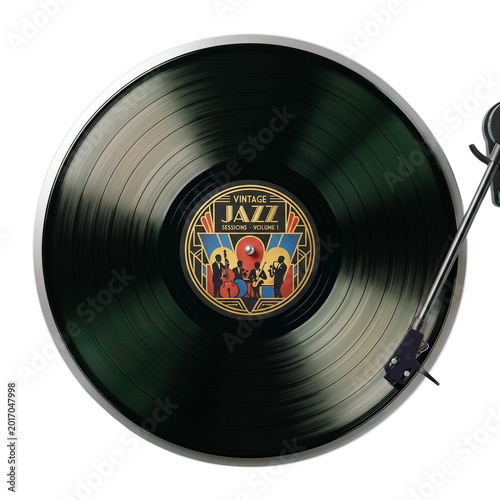 old vinyl record with red label on transparent background 
