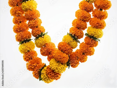 Bright Orange And Yellow Marigold Flower Garland.