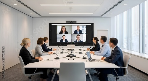 Business Team Video Conference Meeting in Modern Office
