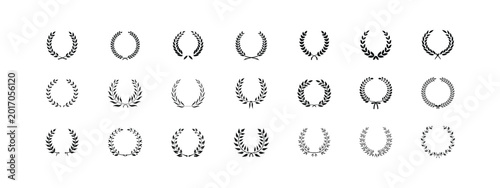 Fotografie Set black silhouette circular laurel wreath