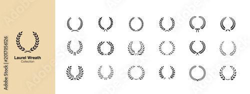 Photos Set black silhouette circular laurel wreath