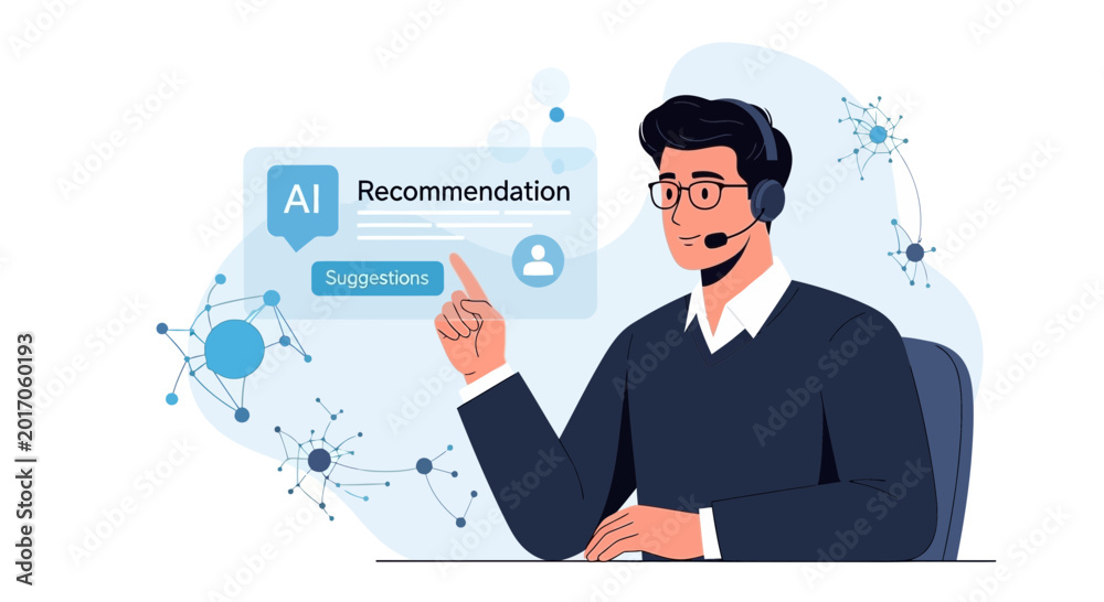 Naklejka premium AI recommendation system with user interface and support agent