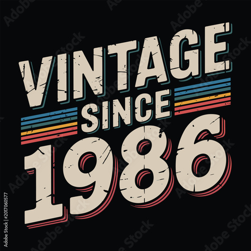 Vintage since 1986 retro typography with distressed texture