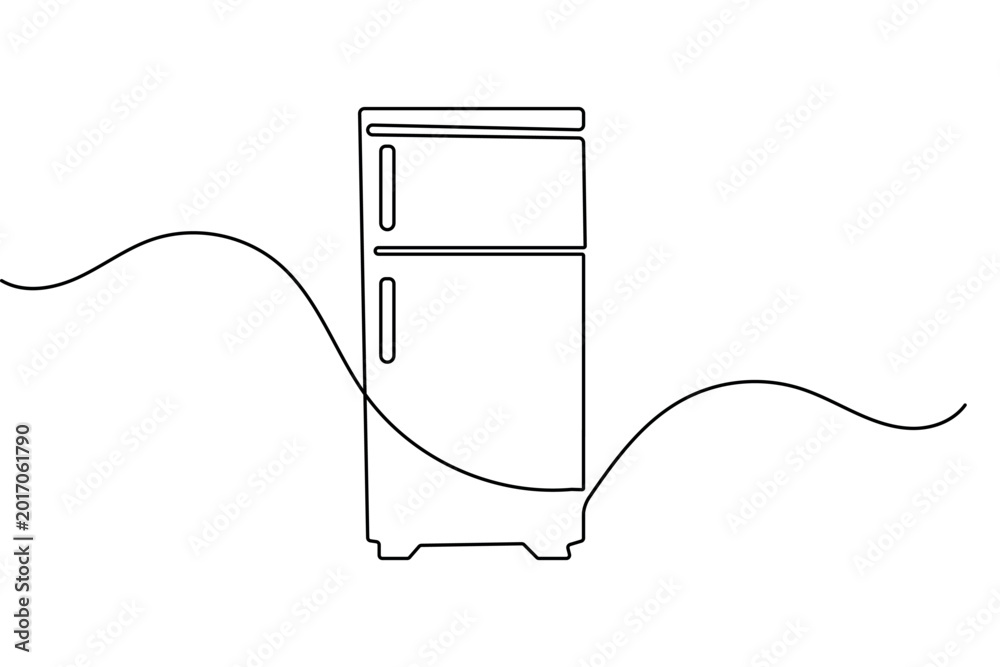 Obraz premium Refrigerator continuous one line drawing minimalist kitchen appliance vector illustration