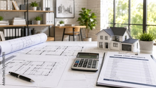 House Model with Architectural Plans and Home Cost Estimate