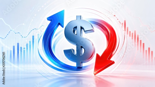 Financial Growth and Market Decline Concept with Dollar Symbol and Arrows