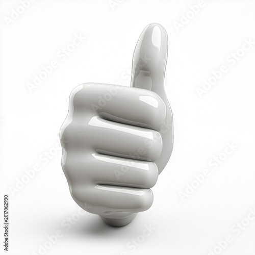 A white hand giving a thumbs up on a white background, symbolizing approval and positivity in a clean and minimalist setting.