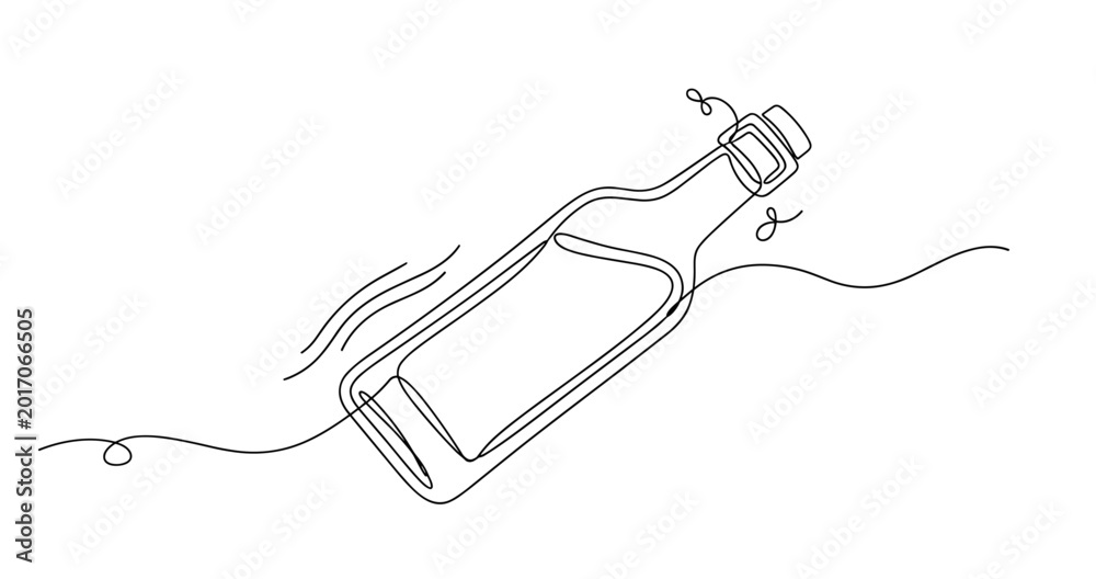 Obraz premium Minimalist line drawing of floating bottle with message inside. None editable stroke