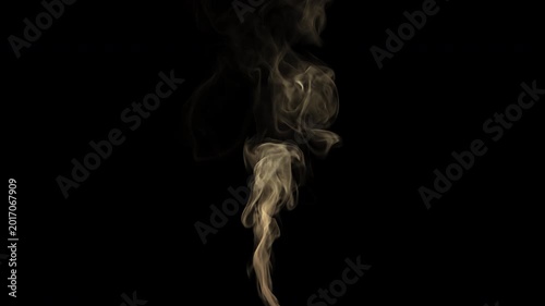Realistic thin yellow smoke plume rising vertically on transparent background with alpha channel 4K