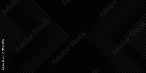 Quadro su tela Abstract dark background with grey geometric line patterns forming a symmetrical chevron or arrow shape on black background