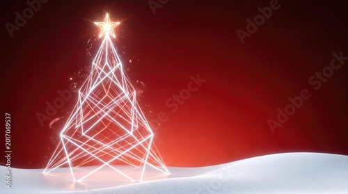 Glowing white christmas tree on snowy landscape with red background, wallpaper thumbnail social, media book cover, download 2026 2027, 2028 event template, pc desktop mobile, full hd 4k download