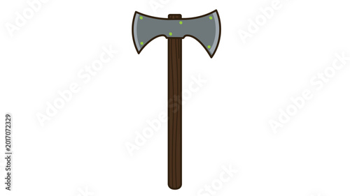Viking age iron battle axe vector icon with editable stroke and colorful line art, suitable for Norse history graphics, minimalist heritage illustrations, and customizable web design elements.