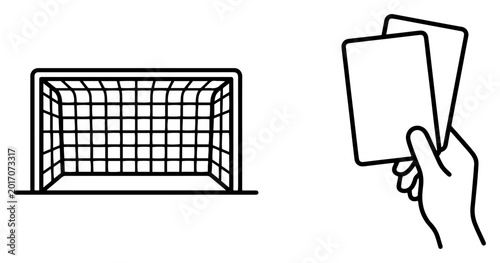 Photos Soccer goal and referee hand holding yellow and red penalty cards minimalist lin