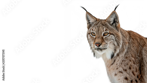 Photography Wild grey lynx or bobcat sitting and looking forward with iconic ear tufts and t