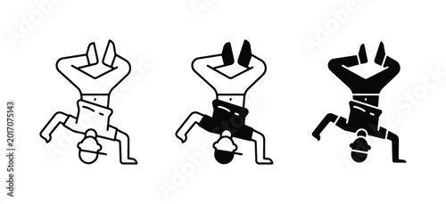 Schilderij op canvas Breakdancer Icons, Acrobat Poses, Silhouette and Line Art, Vector Graphics