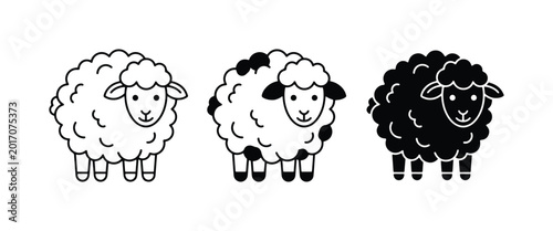 Quadro em tela Three Sheep Icons: White, Spotted, and Black Vector Graphics for Farm and Animal