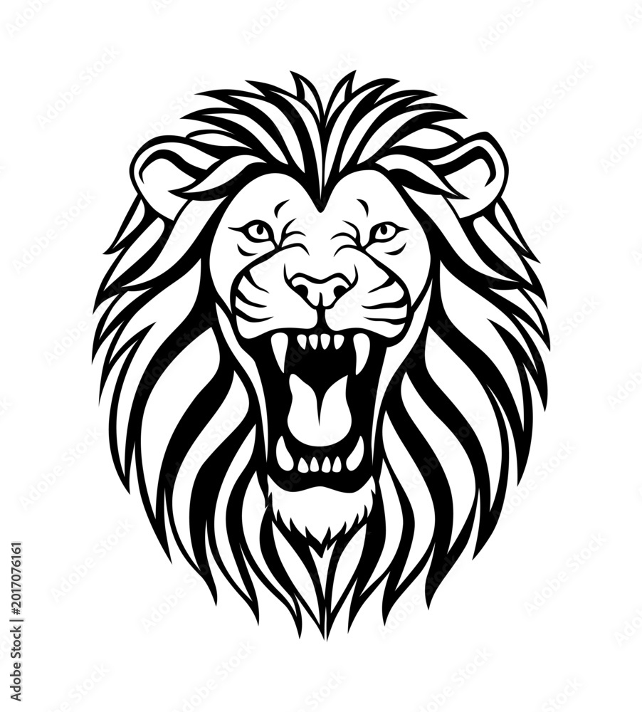 Fototapeta premium Angry roaring lion head icon, vector silhouette, shows power and strength