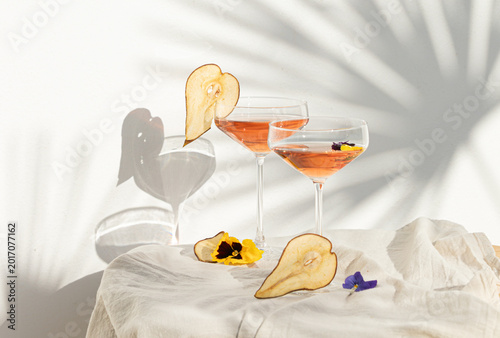 Wine summer cocktails and dried fruit appetizers. Tropical light