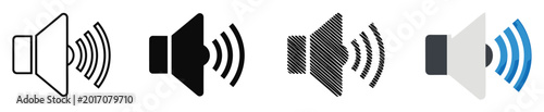 Volume sound speaker icon set representing audio control and communication for user interface applications