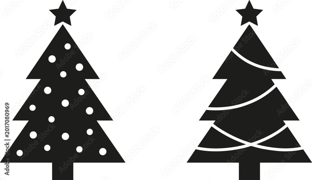 Obraz premium Decorative Christmas Tree Silhouettes with Ornament and Ribbon Designs for Festive Holiday Vector Illustration Projects