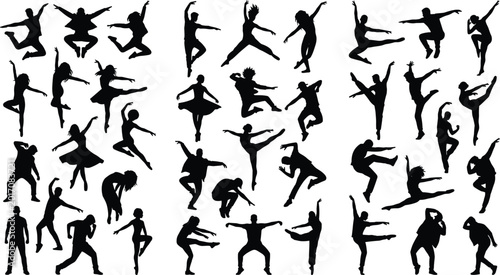 Foto Dancer silhouette collection with jumping ballet and contemporary dance poses is