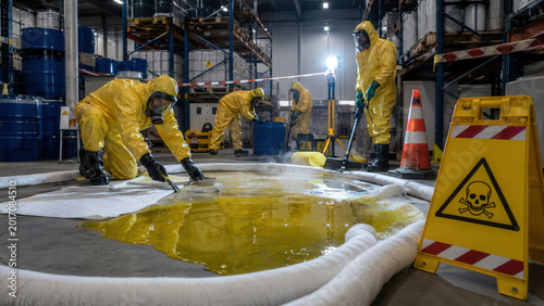 Hazardous Chemical Spill Cleanup In Industrial Warehouse