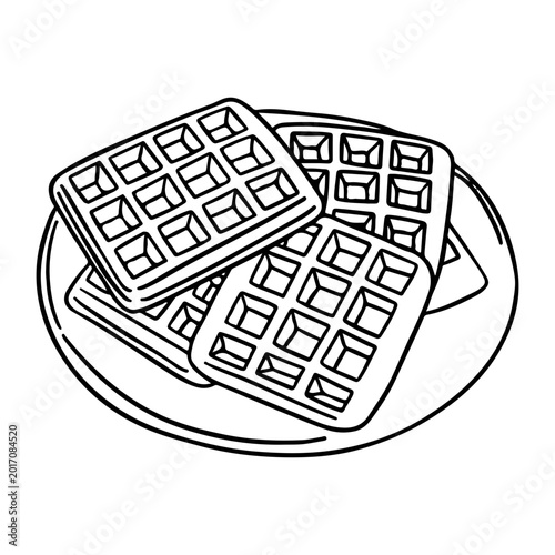 Hand Drawn Stack of Waffles on Plate Illustration