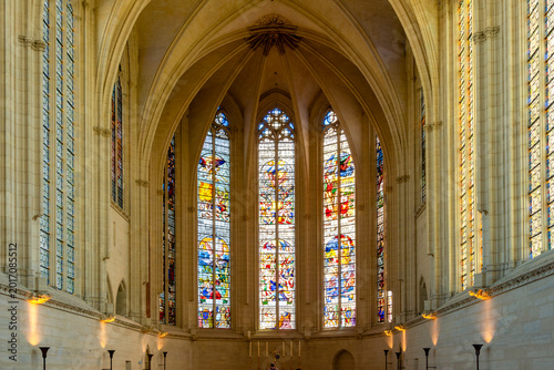 Stained glass windows in Sainte-Chapelle de Vincennes - royal chapel of Vincennes castle, Paris, France