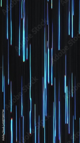 Abstract digital background with vertical blue light streaks on a dark, black backdrop.
