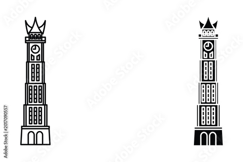 Jam Gadang Clock Tower Bukittinggi West Sumatra Line Art Illustration set