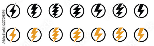 Fotografie Lightning bolt and electricity power icon set for energy design