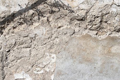 Old plaster and concrete wall texture with branch shadow and peeling surface ...