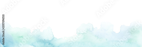 Soft Blue Green Watercolor Bottom Border Banner Background with Wide Copy Space