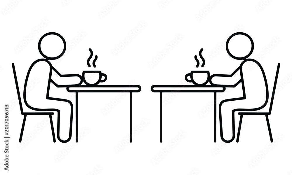 Fototapeta premium Two people having coffee at separate tables in a casual setting