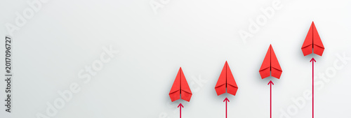 Red paper plane on white background, Success in business growth concept. copy space