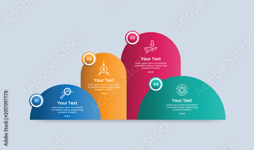 Cloud shape infographic with glossy gradient style with half circle and round rectangle component with small circle badge with four segment information