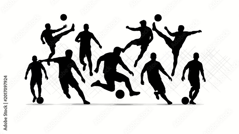 Fototapeta premium Soccer players silhouette collection in action on white background