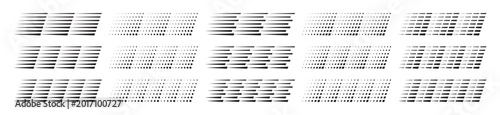 Collection of different dynamic speed lines. Design of racing stripes and car decals for racing and motorsport. Striped dotted and checkered lines. Vector illustration