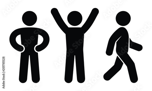 Three simple icons of people with different actions