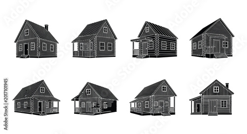 Fotografía Set of six black and white line drawings of small houses
