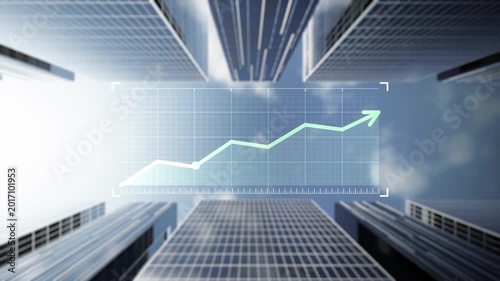 Skyscrapers with upward-trending financial chart and rising arrow, symbolizing business growth, investment success and real estate asset value. Ideal for property investment, financial market concepts