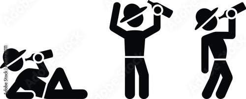 Fotografija Silhouettes of people wearing hats drinking bottles, lying down standing upright