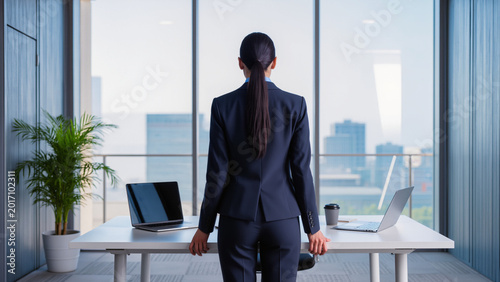 Canvastavla Professional woman looking at city view